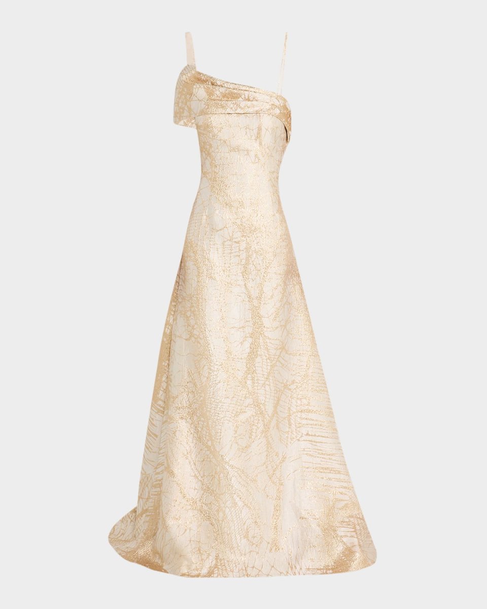 One-Shoulder Metallic Jacquard Gown
